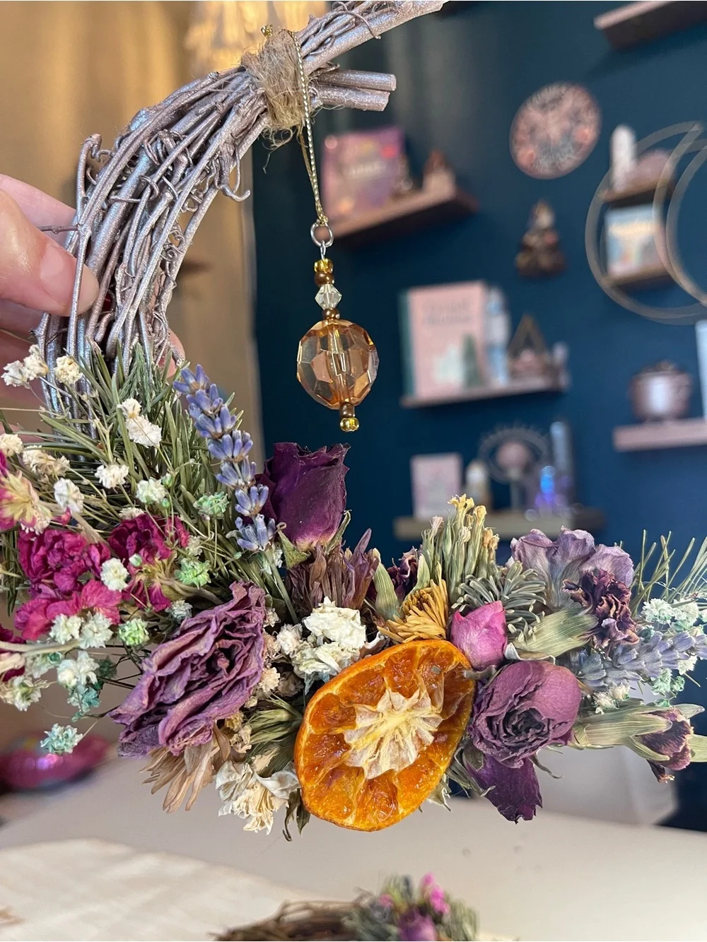 Handmade Rose gold Moon Crescent Dried Flower Wreath
